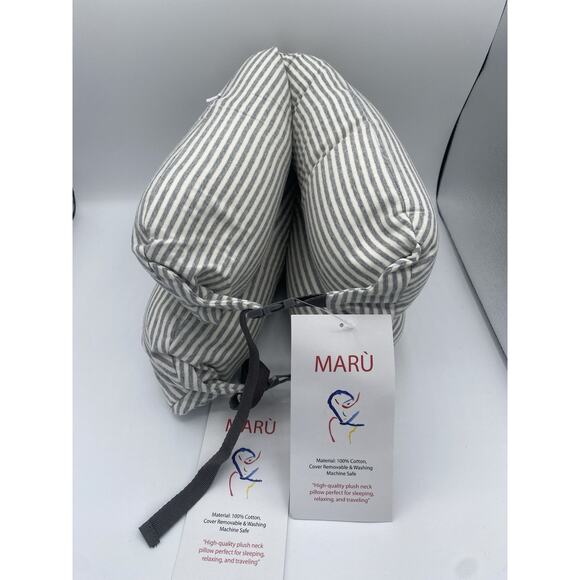 Lot Of 2 Soft Microbead Travel Airplane Neck Pillows Gray Striped Pattern - Picture 2 of 8